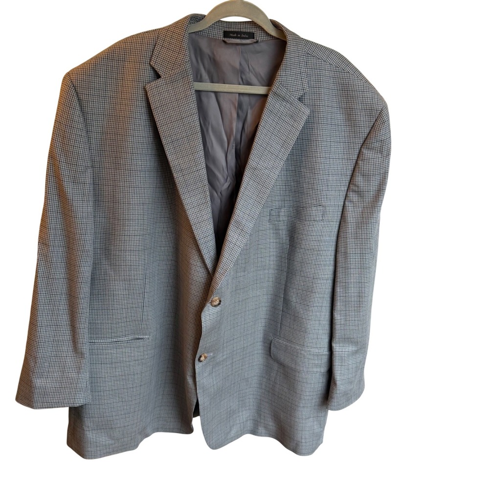 Lauren Ralph Lauren Silk Wool Blazer‎ 52R Gray Houndstooth Sport Coat Mens